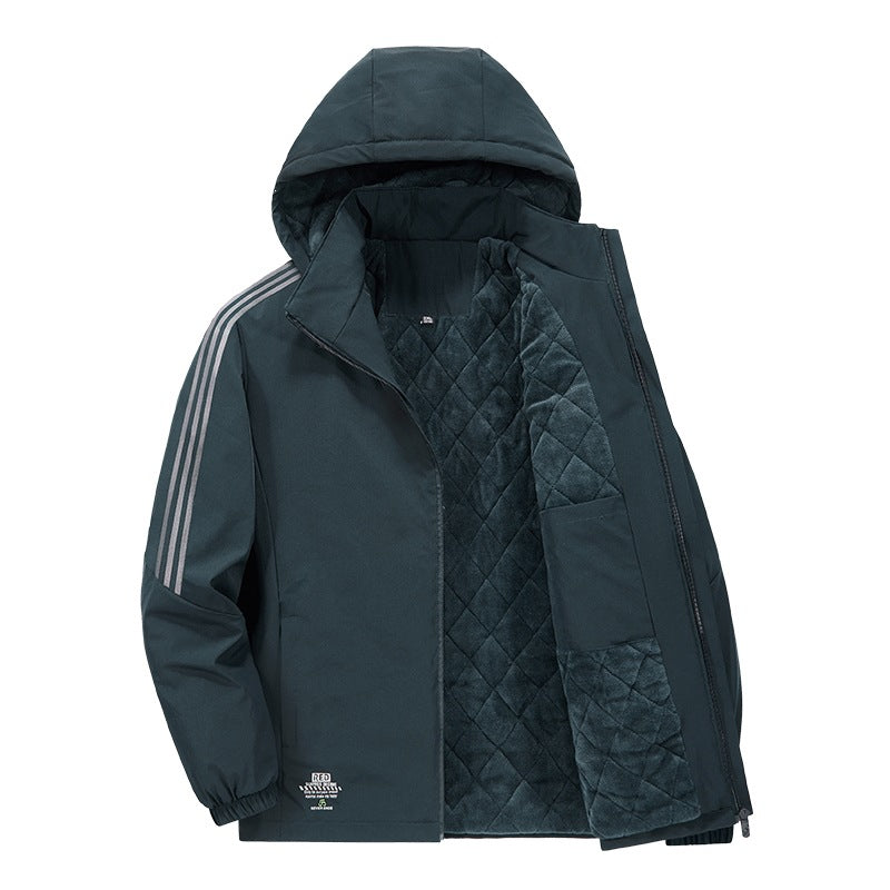 Men's Padded Hooded Transitional Jacket with Quilted Teddy Lining and Distinct Sleeve Length Stripes Mune Fashion