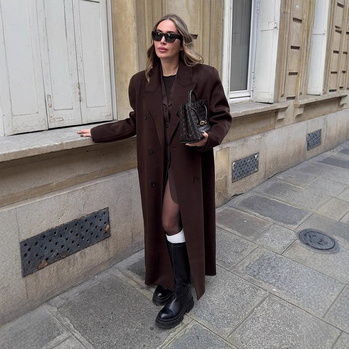 Ladies Oversize Wool Blend Coat with Extended Cocoon Cut and Double Breasted Mune Fashion