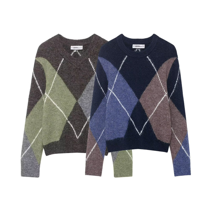 Women Oversized Diamond Knit Sweater with Mohair Effect Mune Fashion