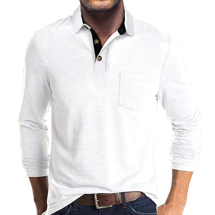 Men's long-sleeve polo shirt with chest pocket, contrasting button placket, and casual stretch fit Mune Fashion
