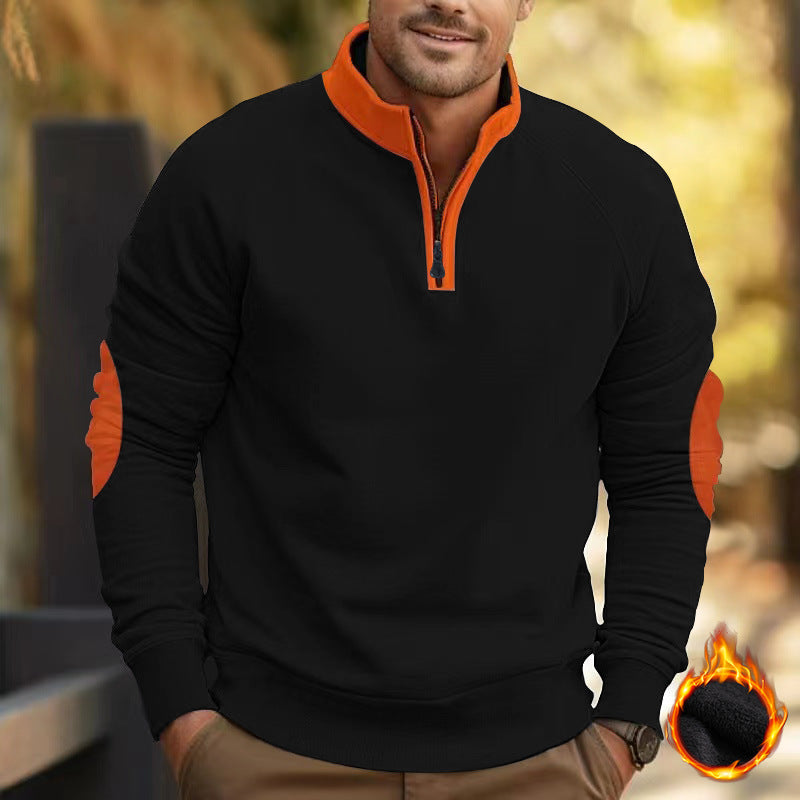 Men's zip pullover with stand-up collar, half zip and reinforced elbow patches Mune Fashion