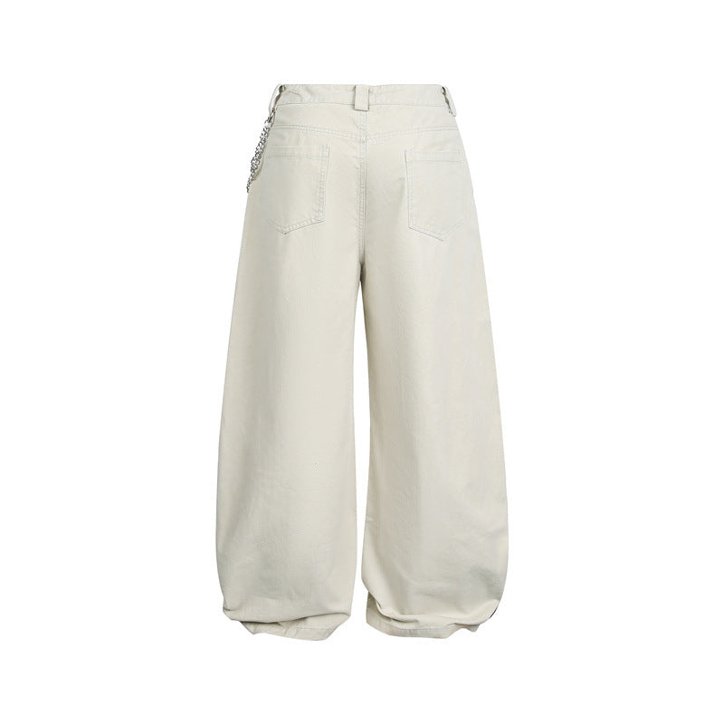 Women's Wide Balloon Pants with High Waist, Chain Detail and Cargo Elements Mune Fashion