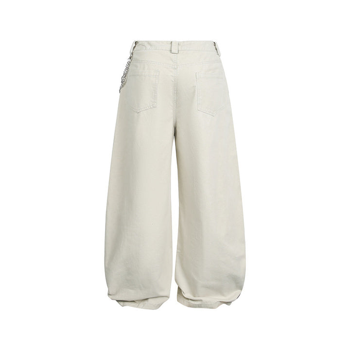 Women's Wide Balloon Pants with High Waist, Chain Detail and Cargo Elements Mune Fashion