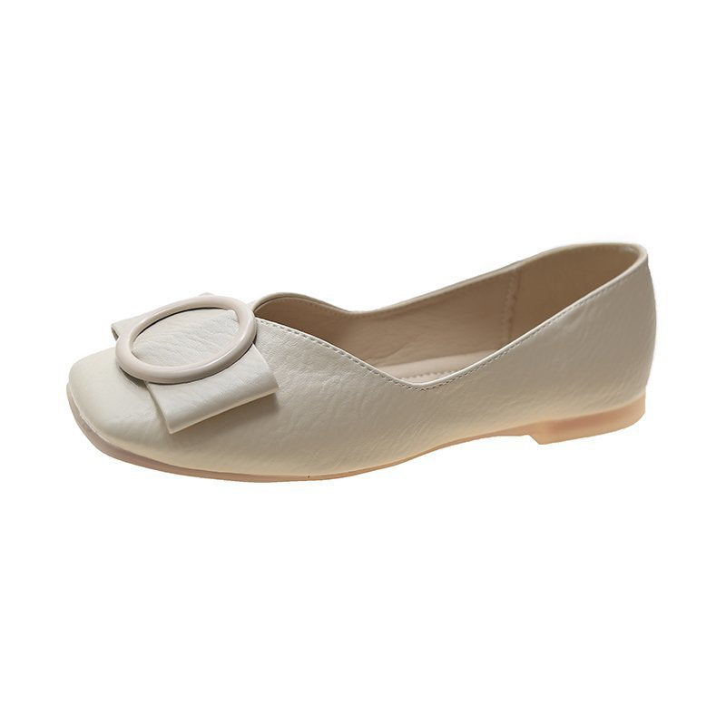 Women's Elegant Slipper-Ballet Flats with Square Toe and Decorative Round Buckle Mune Fashion
