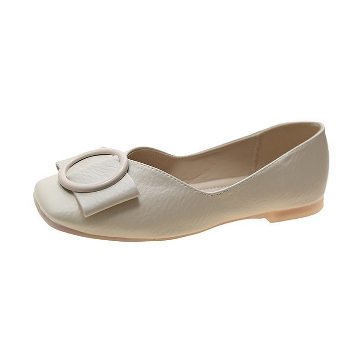 Women's Elegant Slipper-Ballet Flats with Square Toe and Decorative Round Buckle Mune Fashion