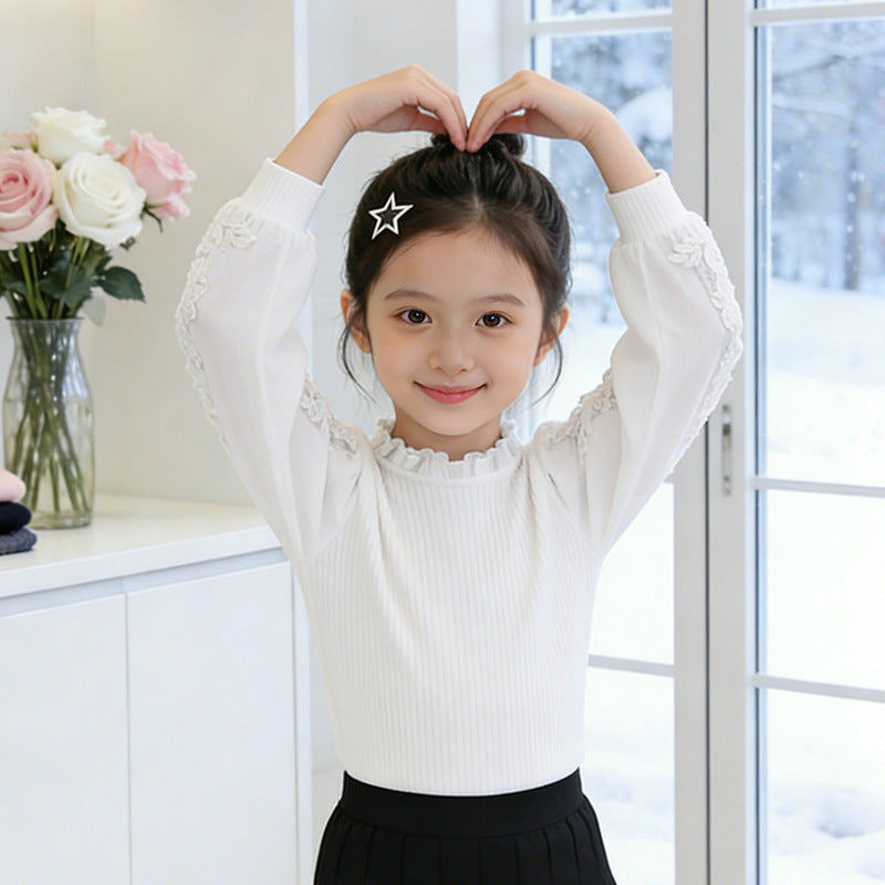 Girls elegant blouse with ruffles and embroidered sleeves Mune Fashion