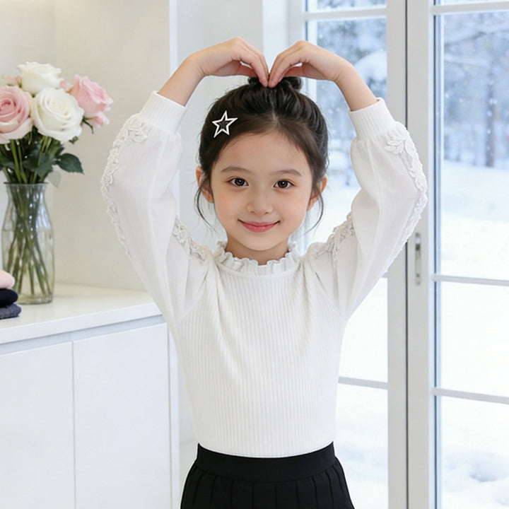 Girls elegant blouse with ruffles and embroidered sleeves Mune Fashion