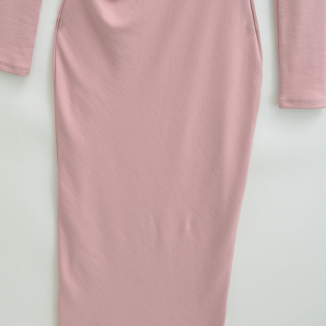 Women's Fitted Midi Dress with Side Ruching and Double Neckline Mune Fashion