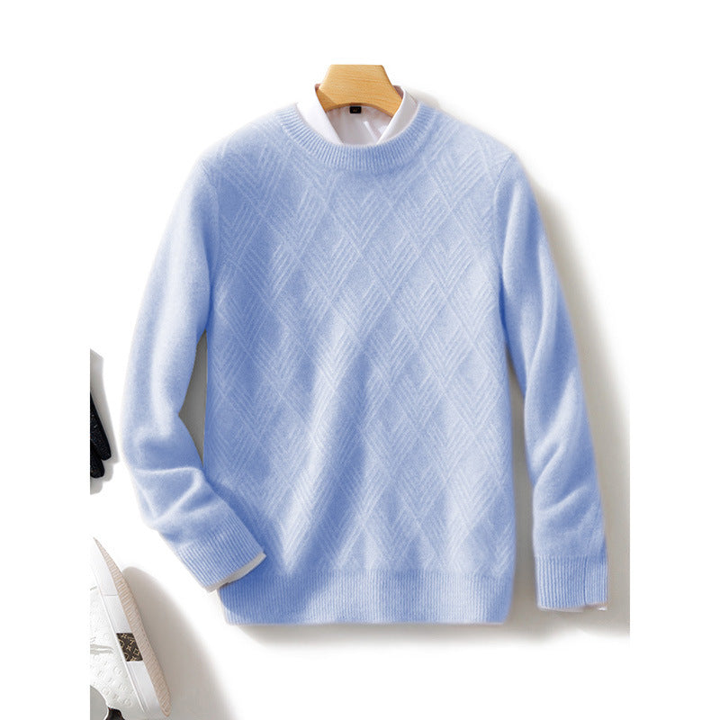 Men's Fine Structured Knit Sweater with Short Stand-up Collar and Diamond Relief Design