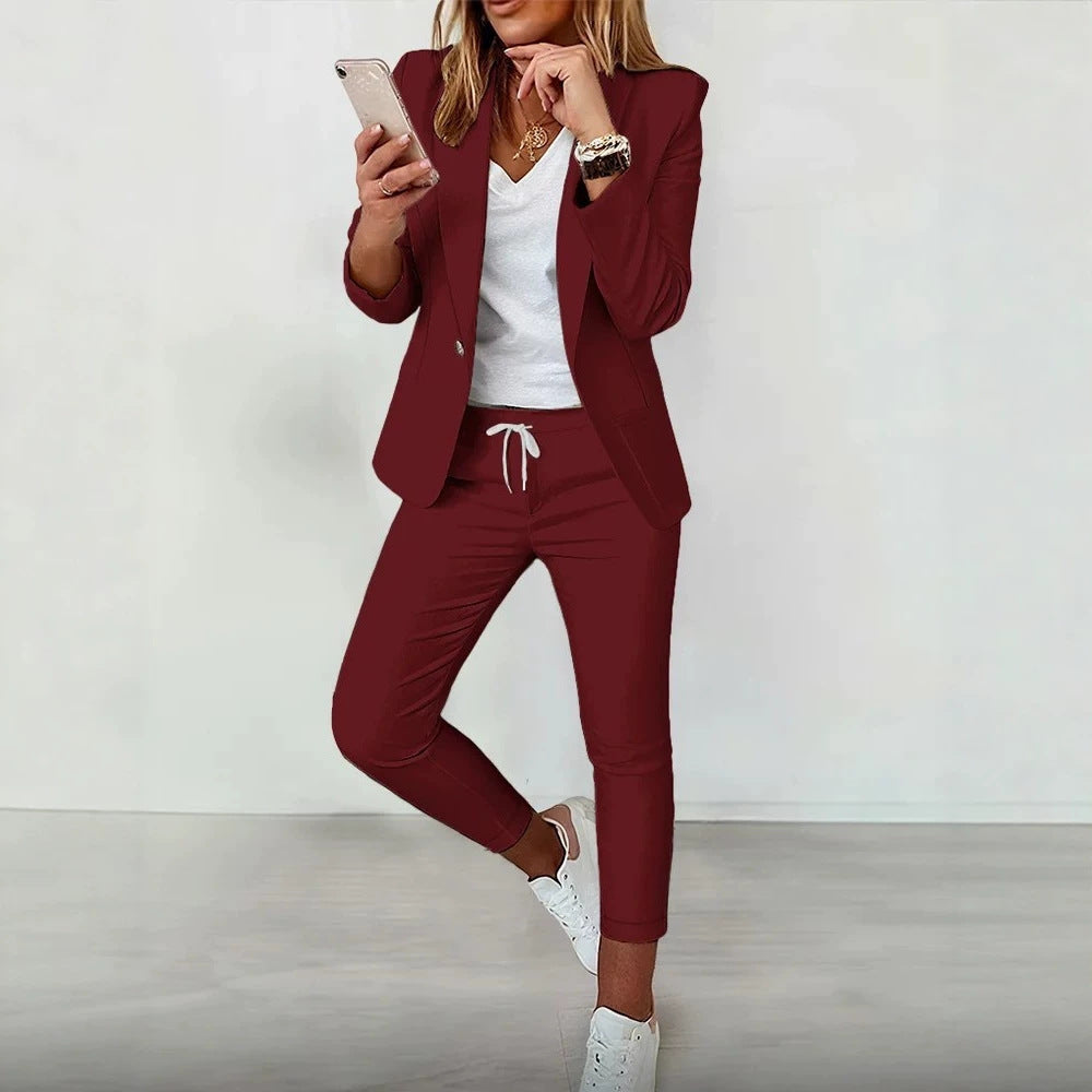 Women's Elegant Blazer Set with Comfortable Jogging Pants Mune Fashion