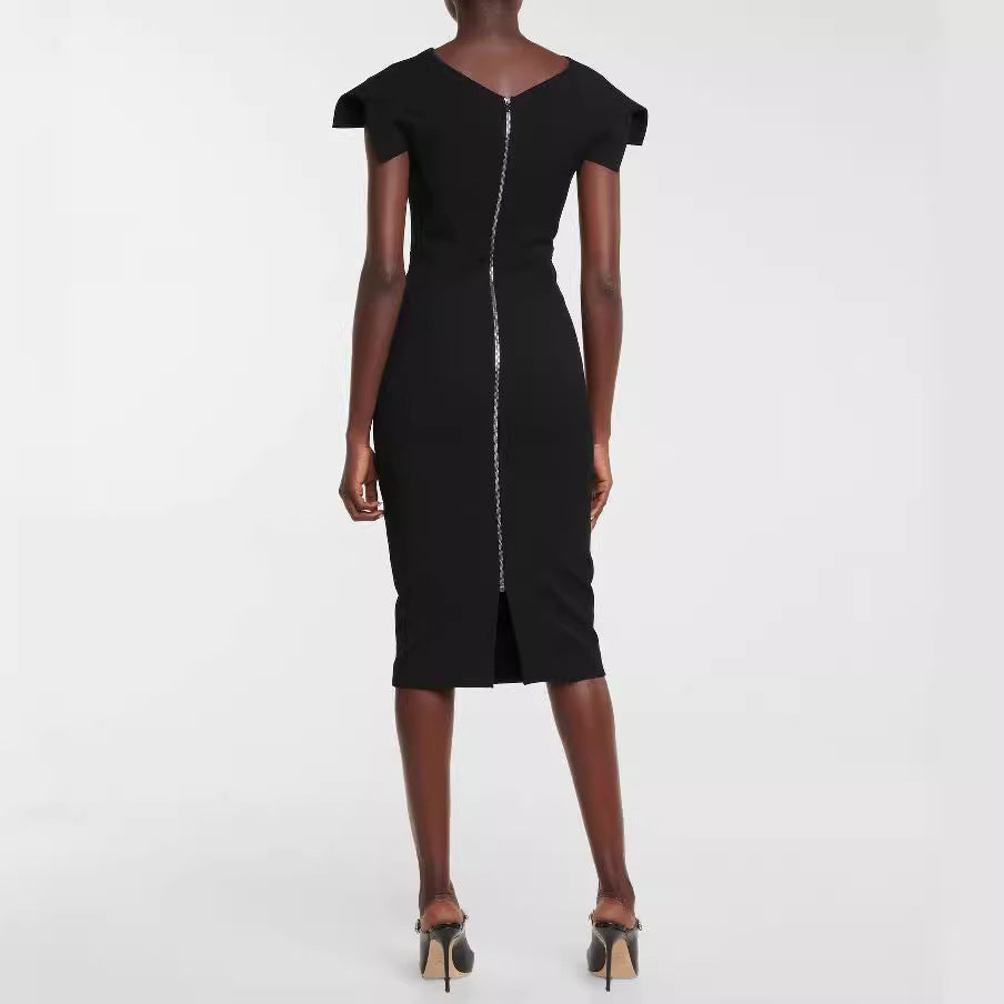 Women's Simple Pencil Dress with Tailored Silhouette and Structured Shoulder Straps Mune Fashion