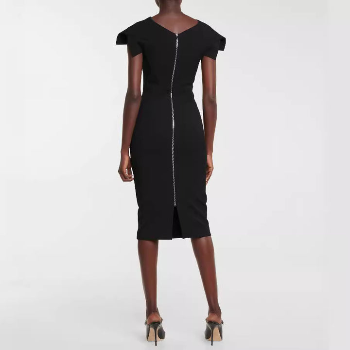 Women's Simple Pencil Dress with Tailored Silhouette and Structured Shoulder Straps Mune Fashion