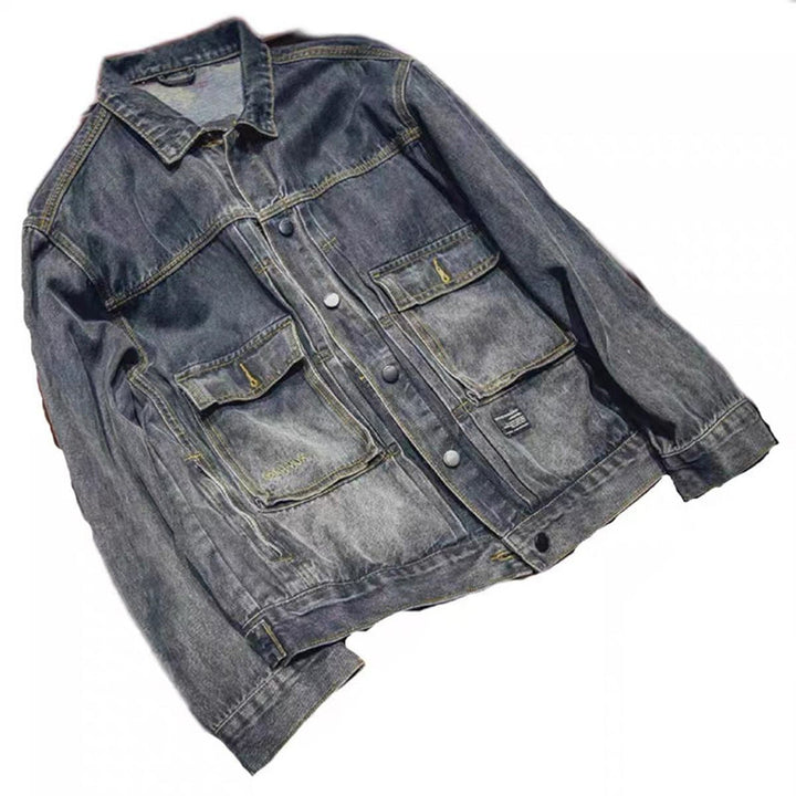 Men's Casual Denim Jacket with Modern Applications Mune Fashion