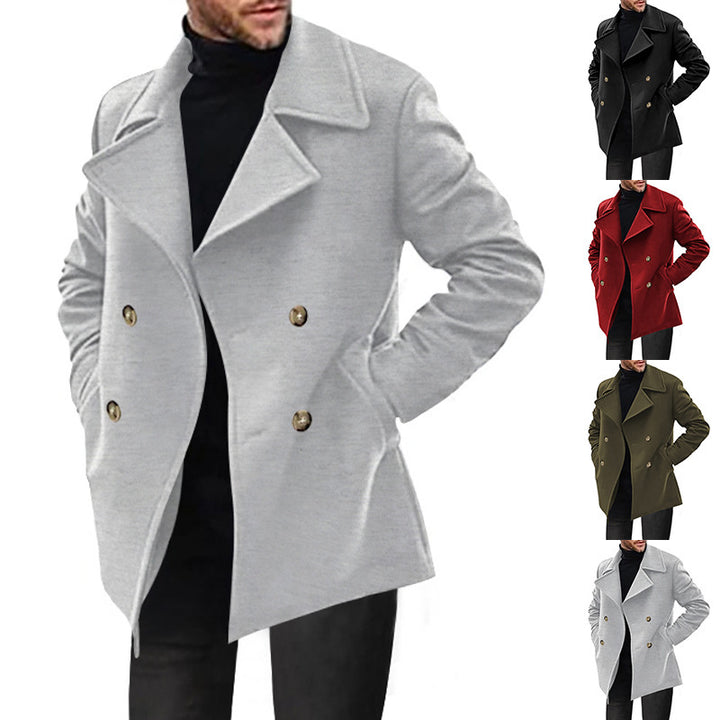 Men's Double-Breasted Tailored Peacoat with Wide Lapels and Pockets Mune Fashion