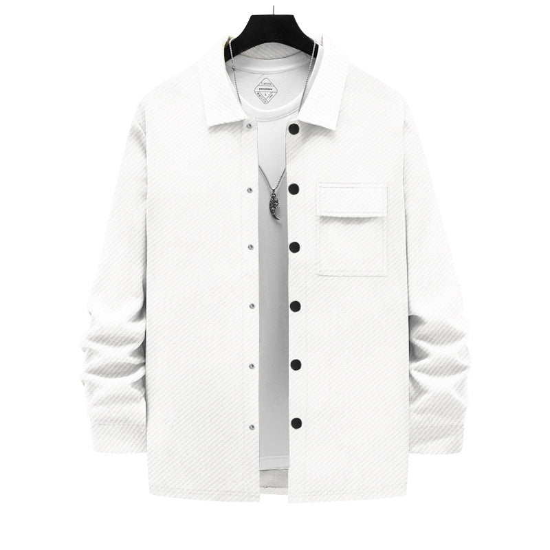 Men's nano structured overshirt jacket with Kent collar snap button placket and patch breast pocket Mune Fashion