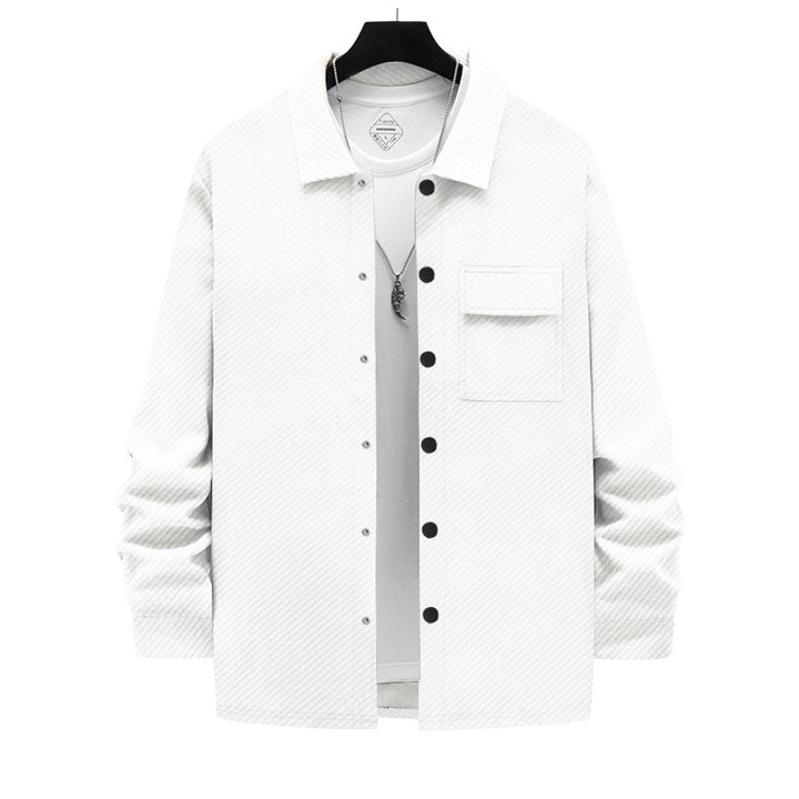 Men's nano structured overshirt jacket with Kent collar snap button placket and patch breast pocket Mune Fashion
