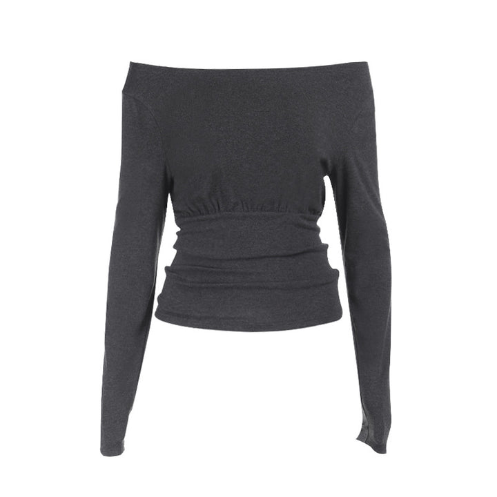 Women's Off-the-Shoulder Long Sleeve Top with Tailored Gathering Mune Fashion