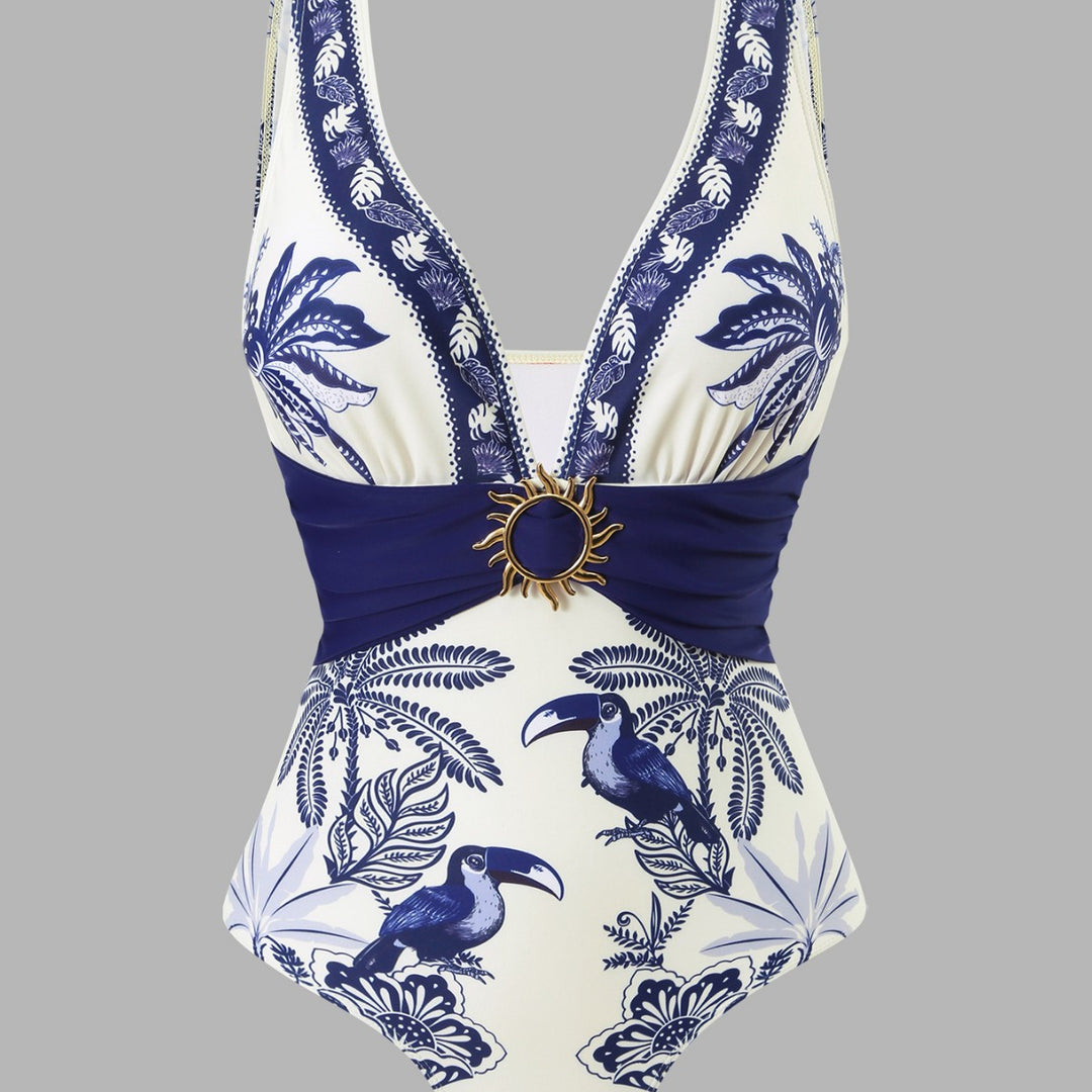 Women's One-Piece Swimsuit with Floral Design and Elegant Wrap Skirt Mune Fashion