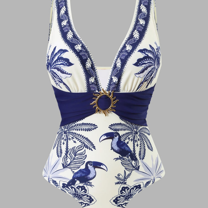 Women's One-Piece Swimsuit with Floral Design and Elegant Wrap Skirt Mune Fashion