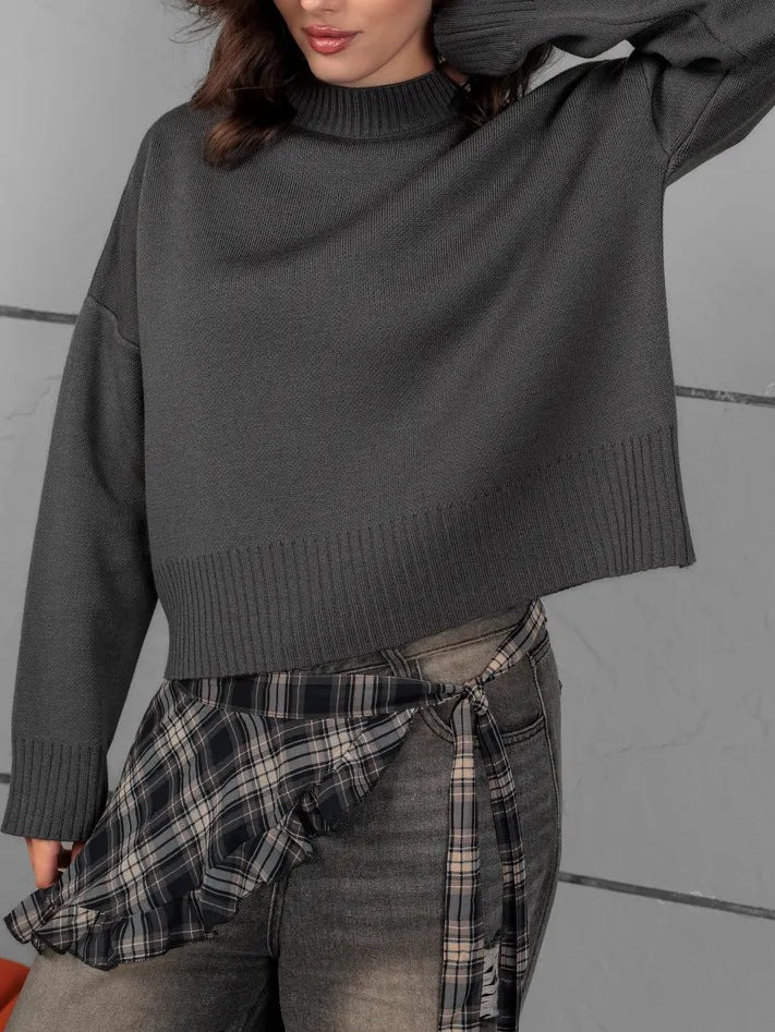 Women's Comfortable Knit Sweater with Round Neckline