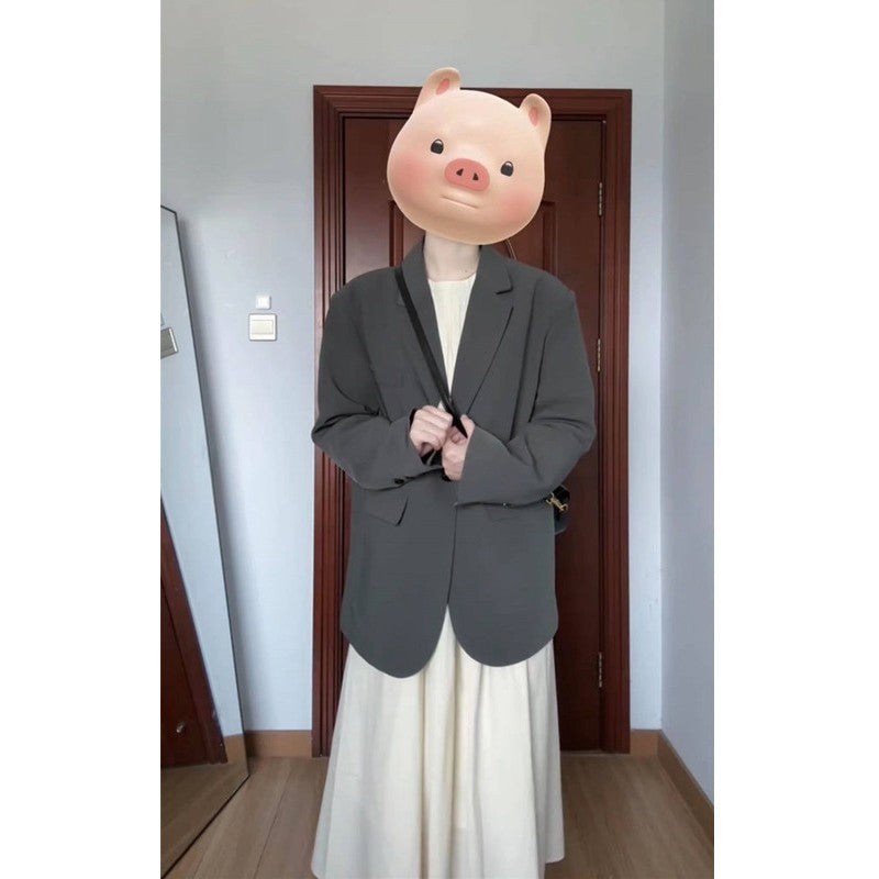 Women Oversize Single-Breasted Blazer with Casual Cut and Patch Pockets Mune Fashion