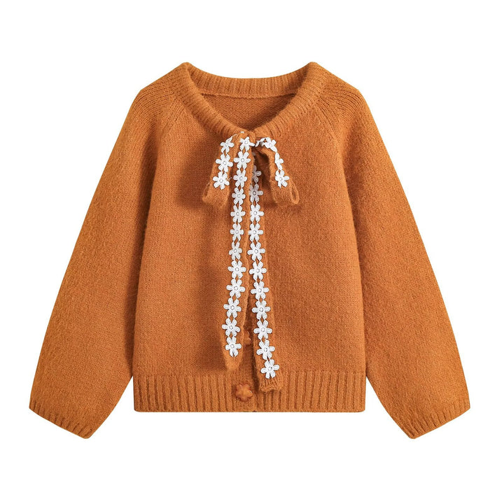 Women Fluffy Cardigan with Lace Ribbon Ties Mune Fashion