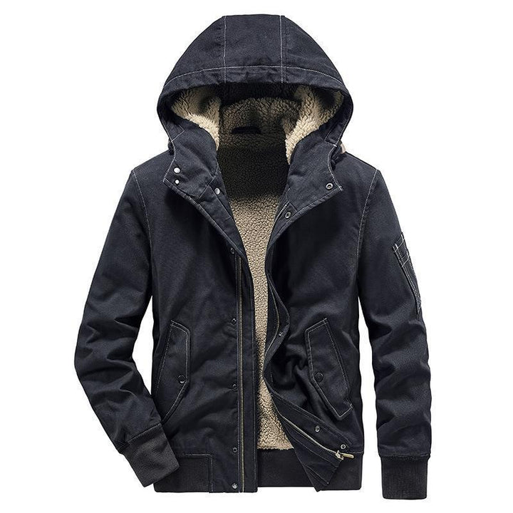 Men's Canvas Hoodie with Sherpa Lining, Utility Pockets and Ribbed Cuffs Mune Fashion