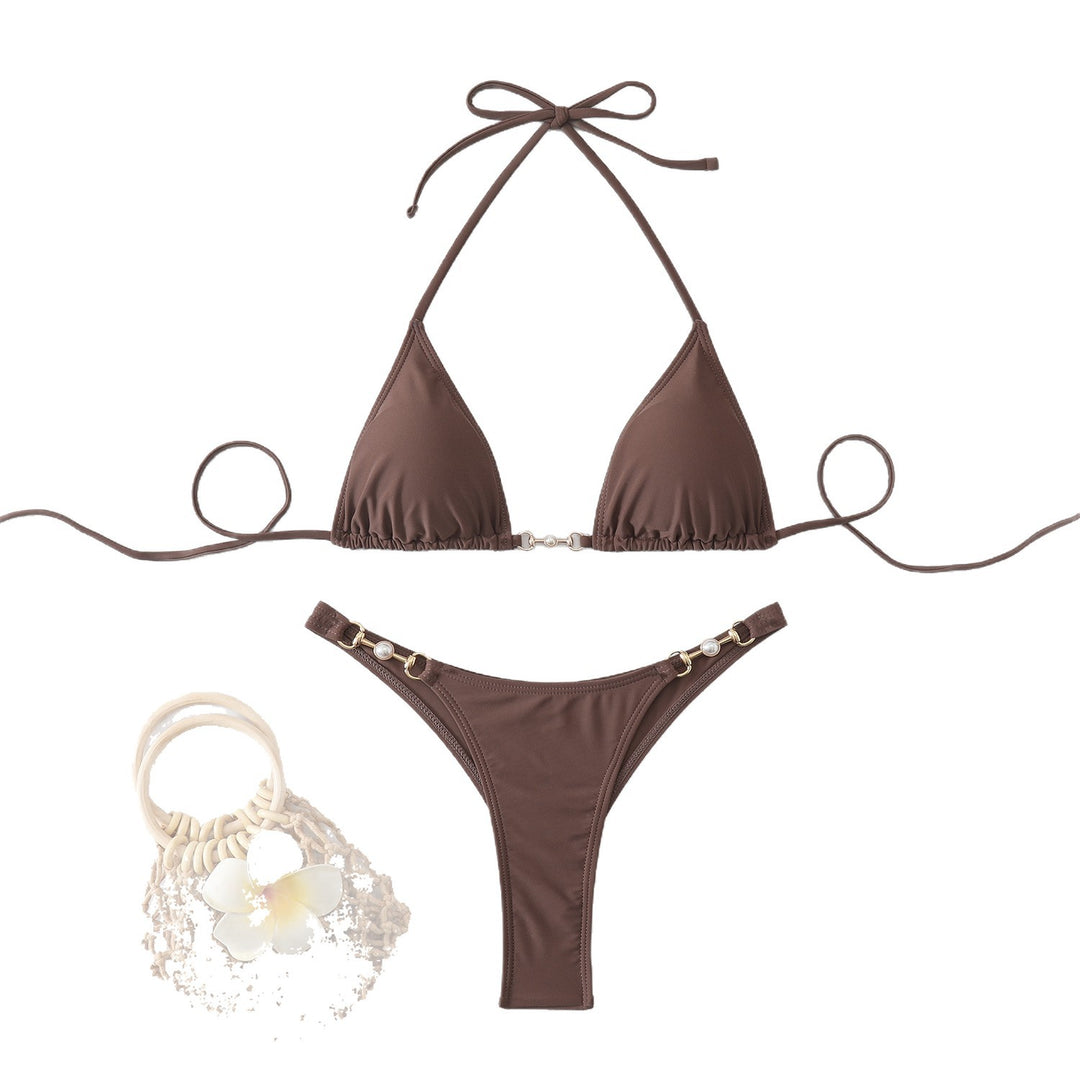 Ladies triangle bikini with elegant gold accent Mune Fashion