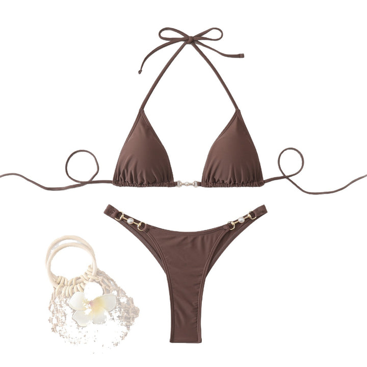 Ladies triangle bikini with elegant gold accent Mune Fashion