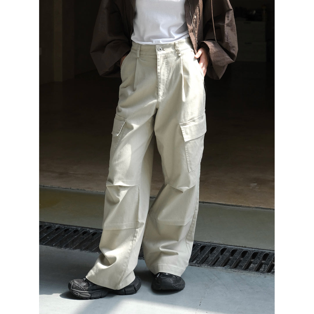 Women's Wide Cargo Palazzo Pants with Pleats and Large Flap Pockets Mune Fashion