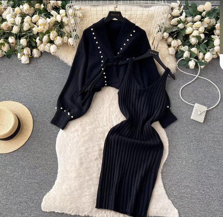 Ladies Elegant Knit Set with Rib Design Mune Fashion