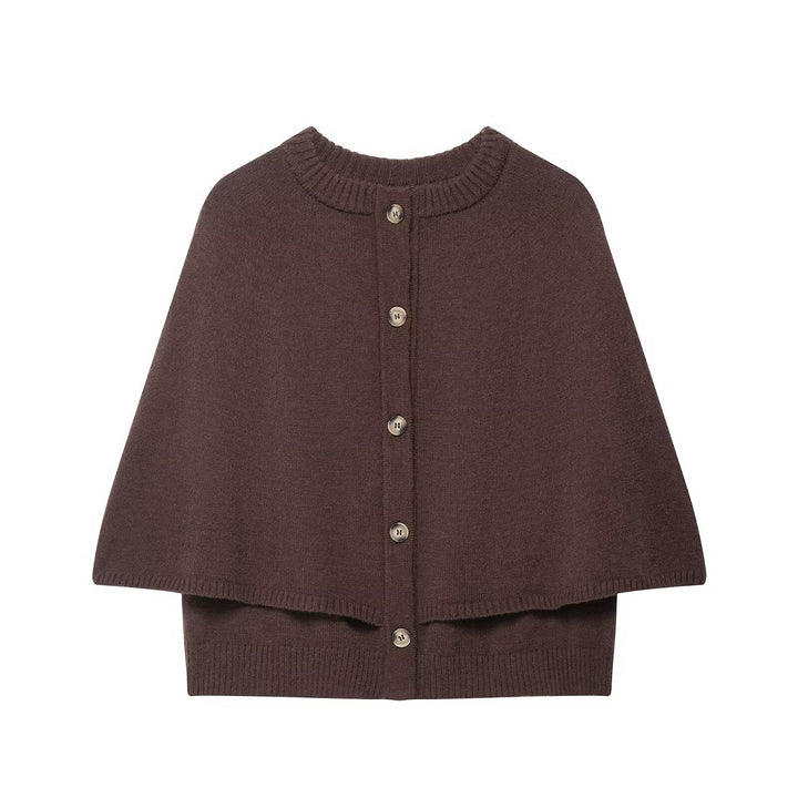 Women Cape Cardigan with Button Placket and Two-Layer Cape Mune Fashion