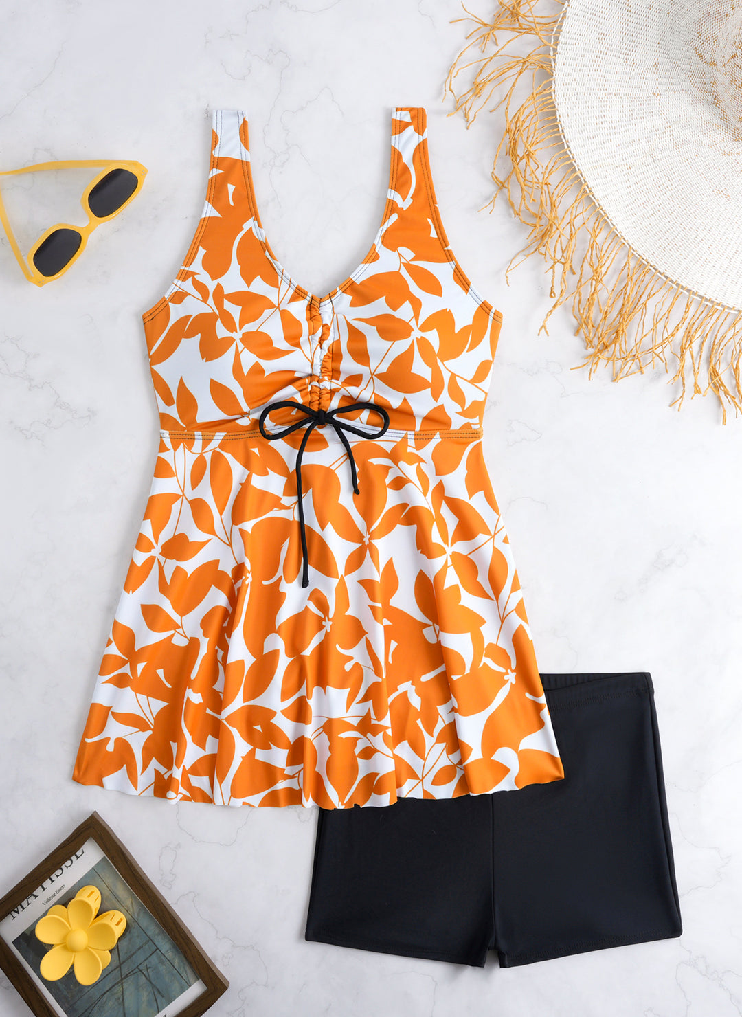 Women's tankini set with floral accents and comfortable shorts Mune Fashion