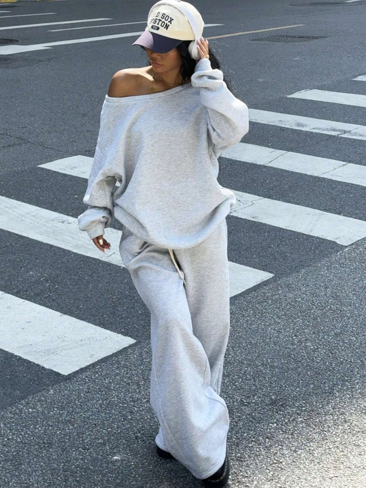 Ladies casual lounge set made of cotton blend with wide leg Mune Fashion