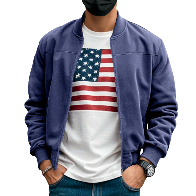 Men's suede look bomber jacket with zipper and ribbed cuffs Mune Fashion