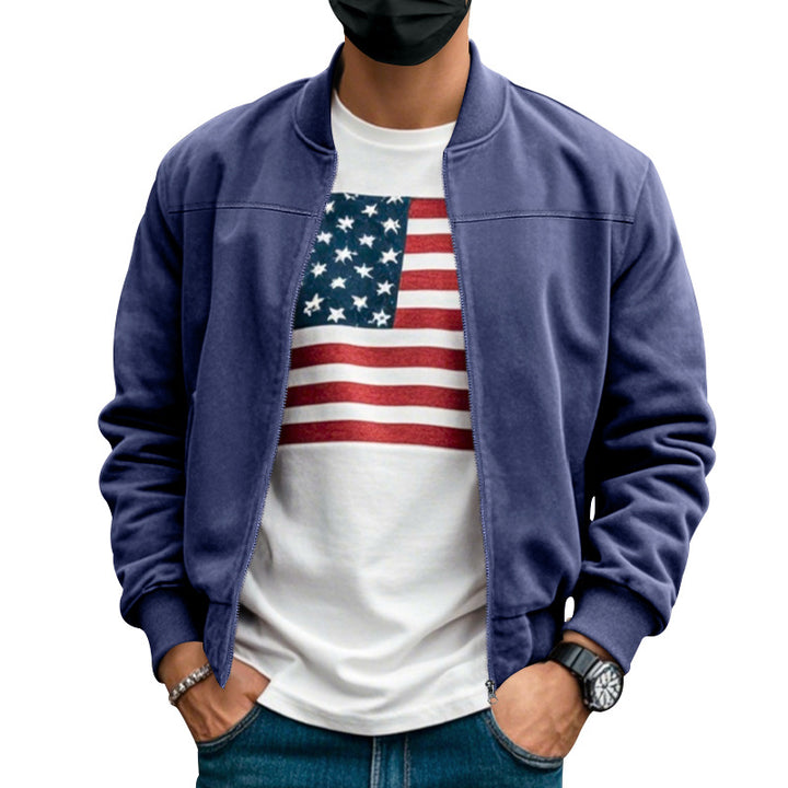 Men's suede look bomber jacket with zipper and ribbed cuffs Mune Fashion