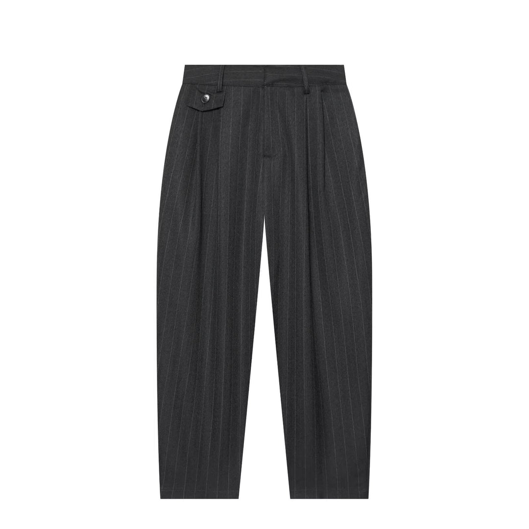 Women's high-waisted pleated trousers with stripes and decorative flap Mune Fashion