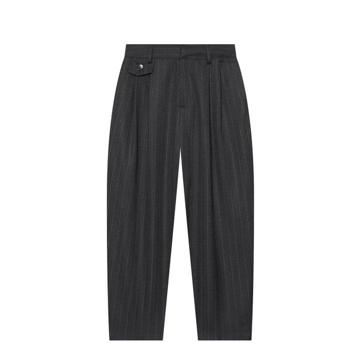 Women's high-waisted pleated trousers with stripes and decorative flap Mune Fashion