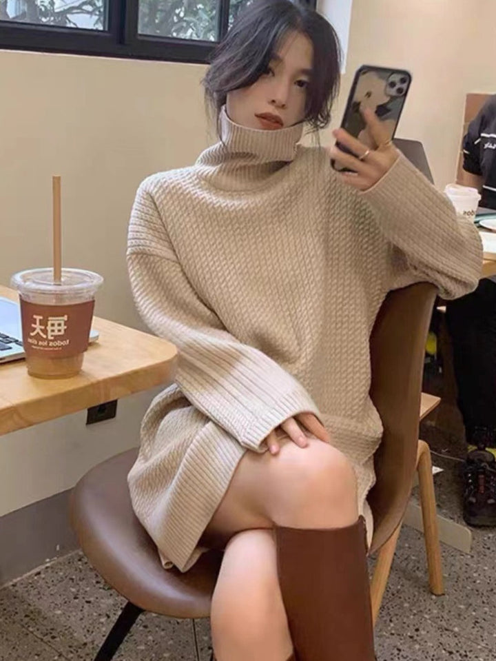 Women turtleneck knitted dress with boxy oversized silhouette Mune Fashion