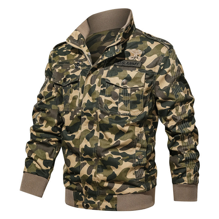 Men's Camouflage Field Blouson in Urban Military Style with Ribbed Cuffs and Multiple Pockets Mune Fashion