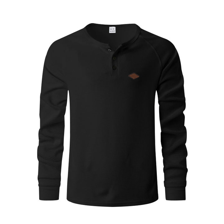Men's structured long-sleeve shirt with short button placket, raglan sleeves, and subtle logo application Mune Fashion