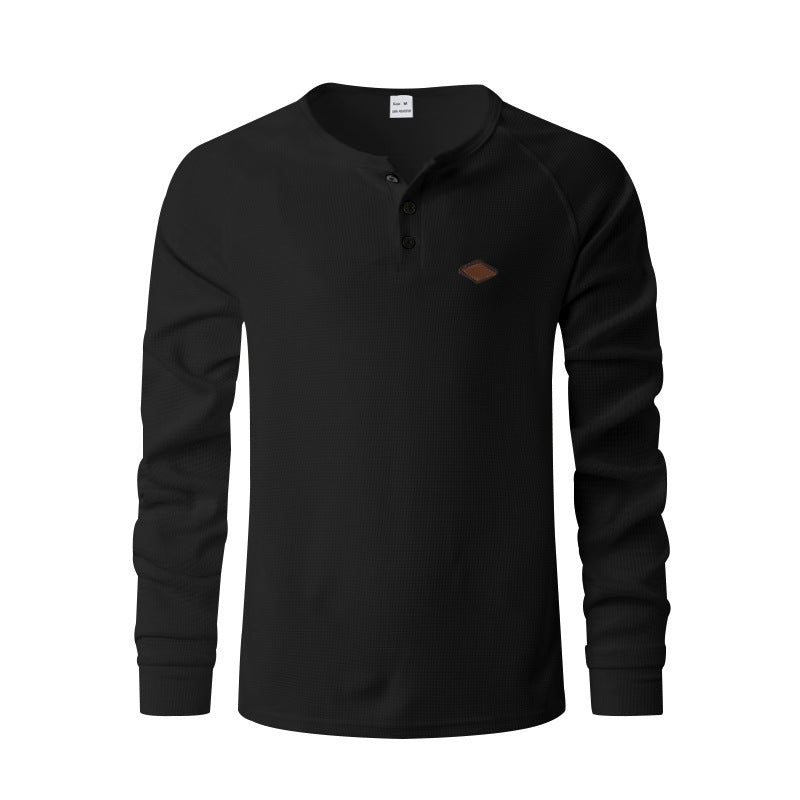 Men's structured long-sleeve shirt with short button placket, raglan sleeves, and subtle logo application Mune Fashion