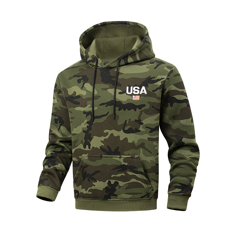 Men's sporty hoodie with camouflage pattern