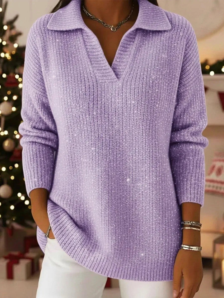 Women Elegant V-Pullover with Shiny Accents