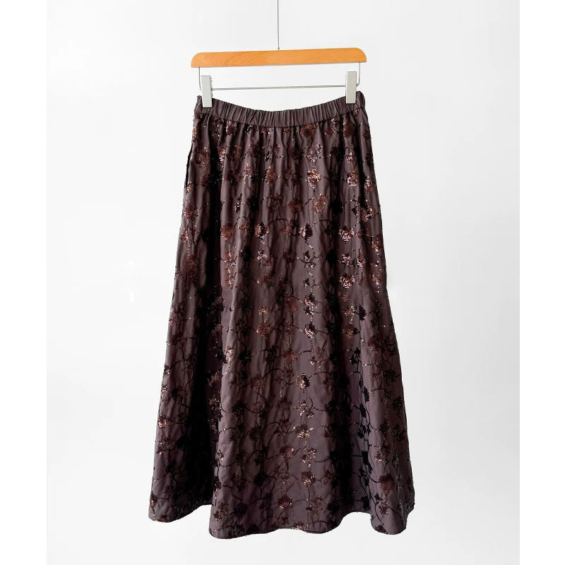 Ladies Elegant Midi Skirt with Floral Design Mune Fashion