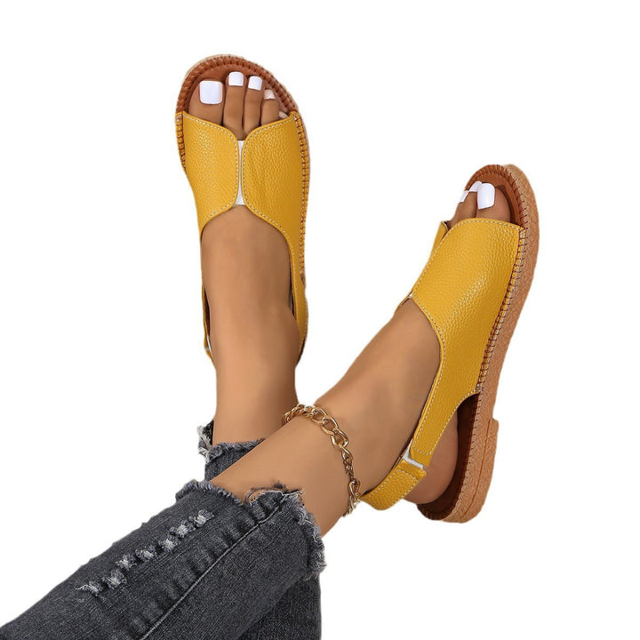 Women's Comfortable Slingback Sandals with Textured Leather-Look Upper and Hand-Stitched Decorative Seam Mune Fashion