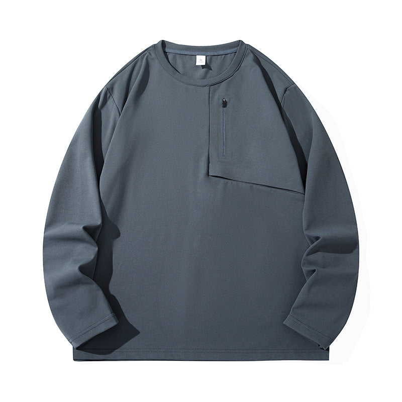 Unisex Oversize Long Sleeve Sweatshirt with Chest Zipper Pocket and Crew Neck Mune Fashion