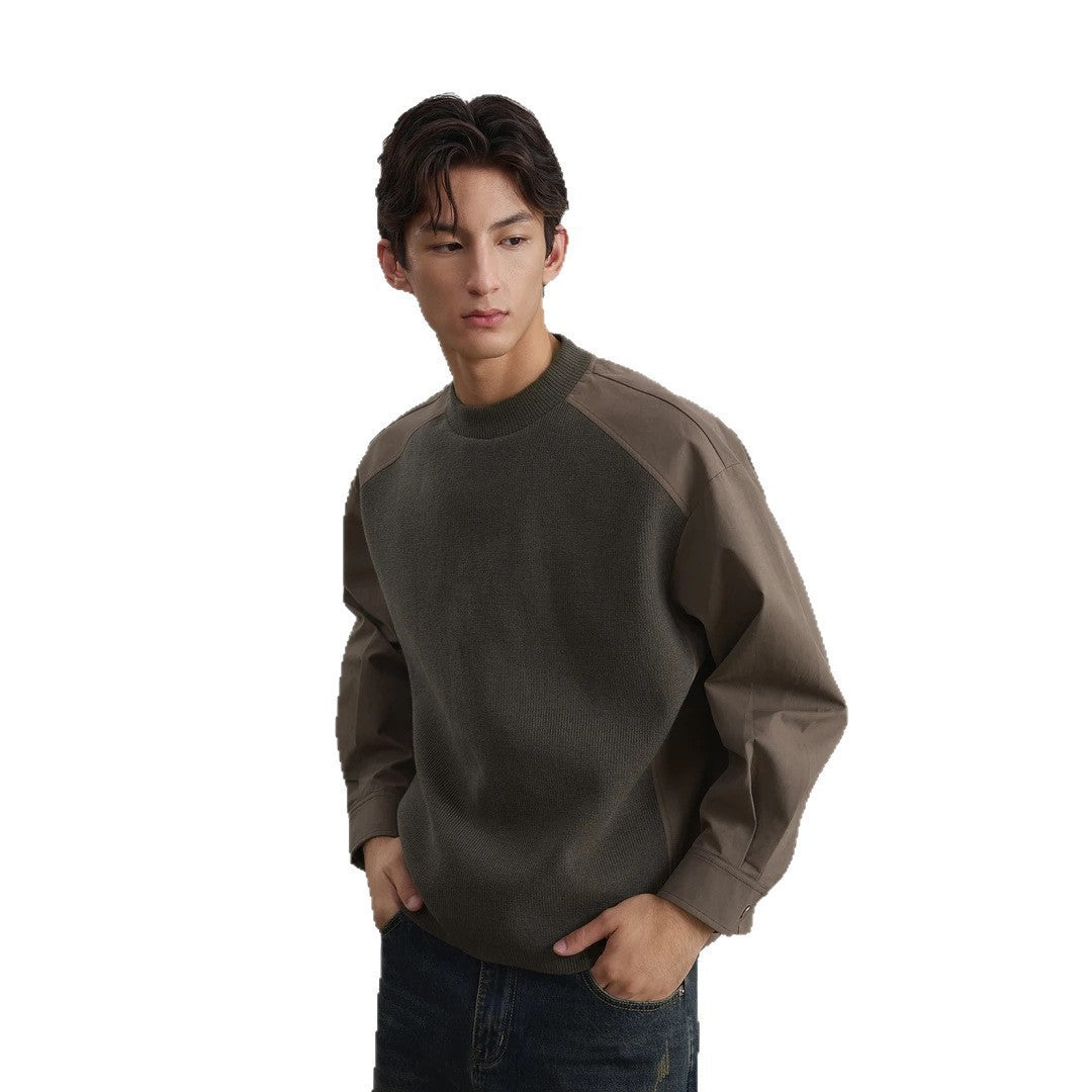 Men's round neck sweater with poplin sleeves and raglan shoulder Mune Fashion