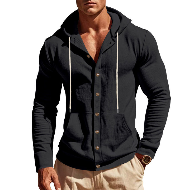 Men's lightweight hoodie cardigan with full button placket, slim fit and kangaroo pocket Mune Fashion