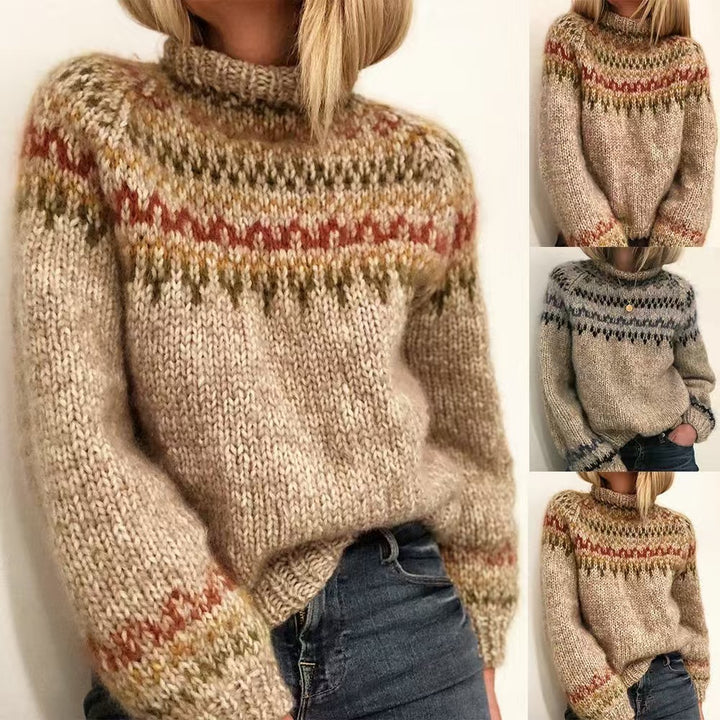Women's cozy Norwegian knit sweater with stand-up collar and oversized fit Mune Fashion